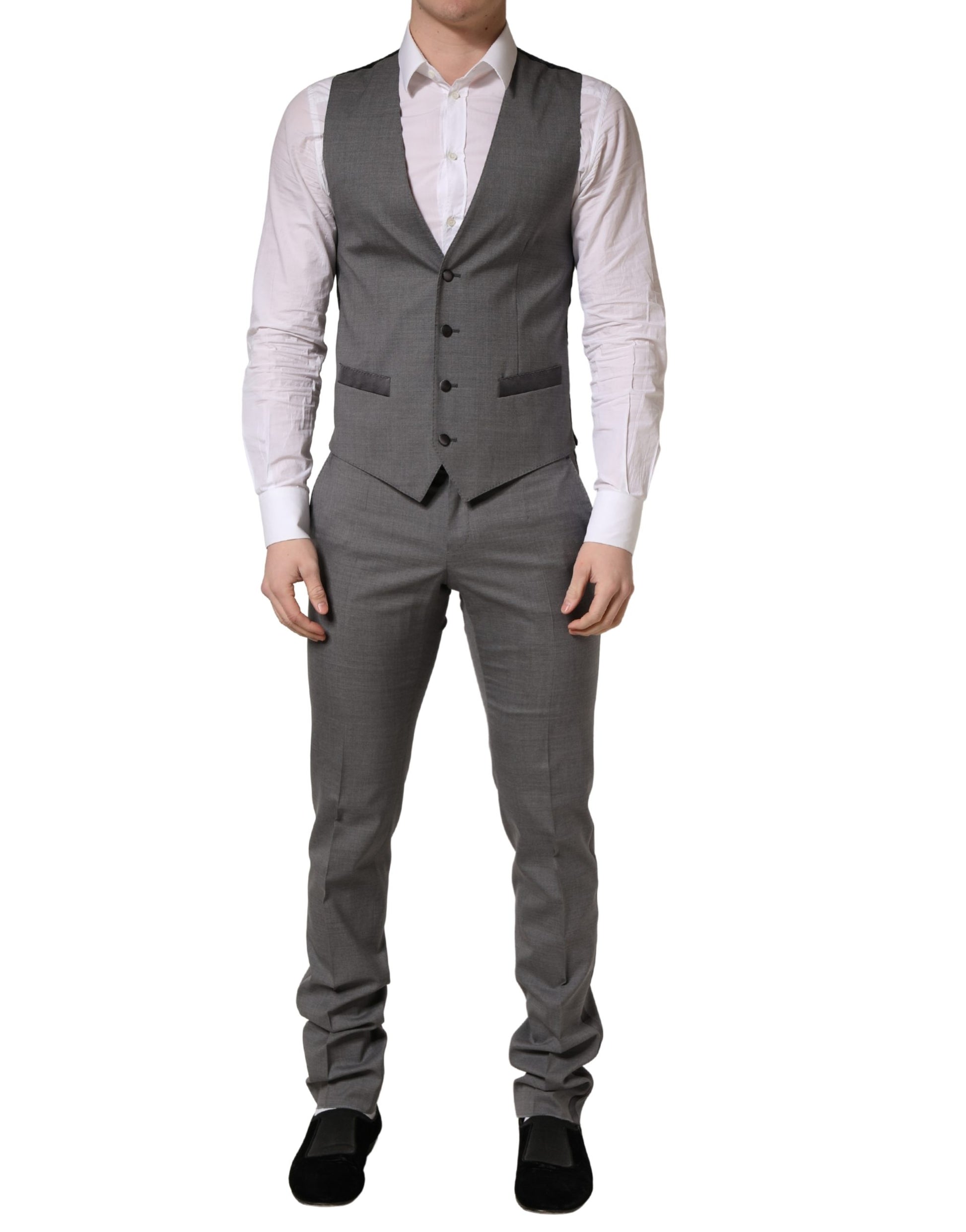 Gray Wool Single Breasted 1 Button 3PC Suit