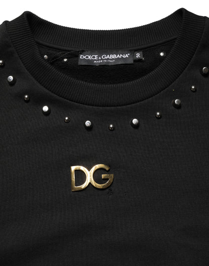 Black Embellished Cotton Sweatshirt Sweater
