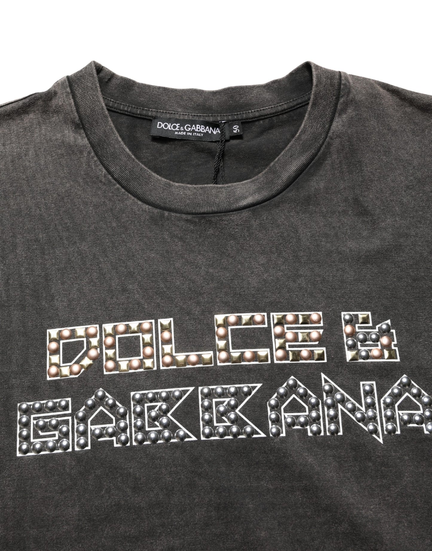 Gray Logo Embellished Men Crew Neck T-shirt