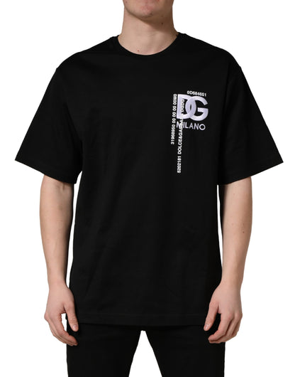Black Logo Embroidered Men Crew Neck T-shirt