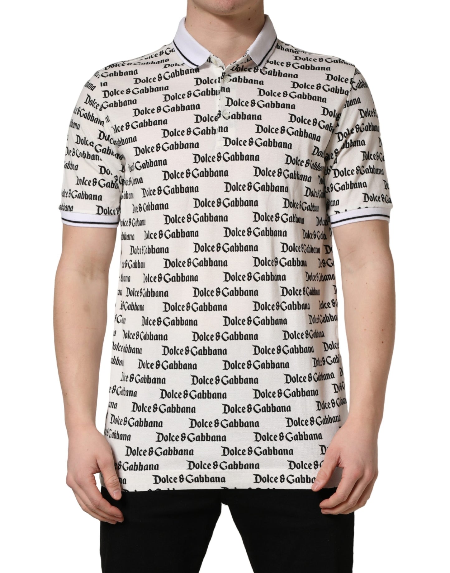 White Logo Monogram Cotton Men Polo  T-shirt