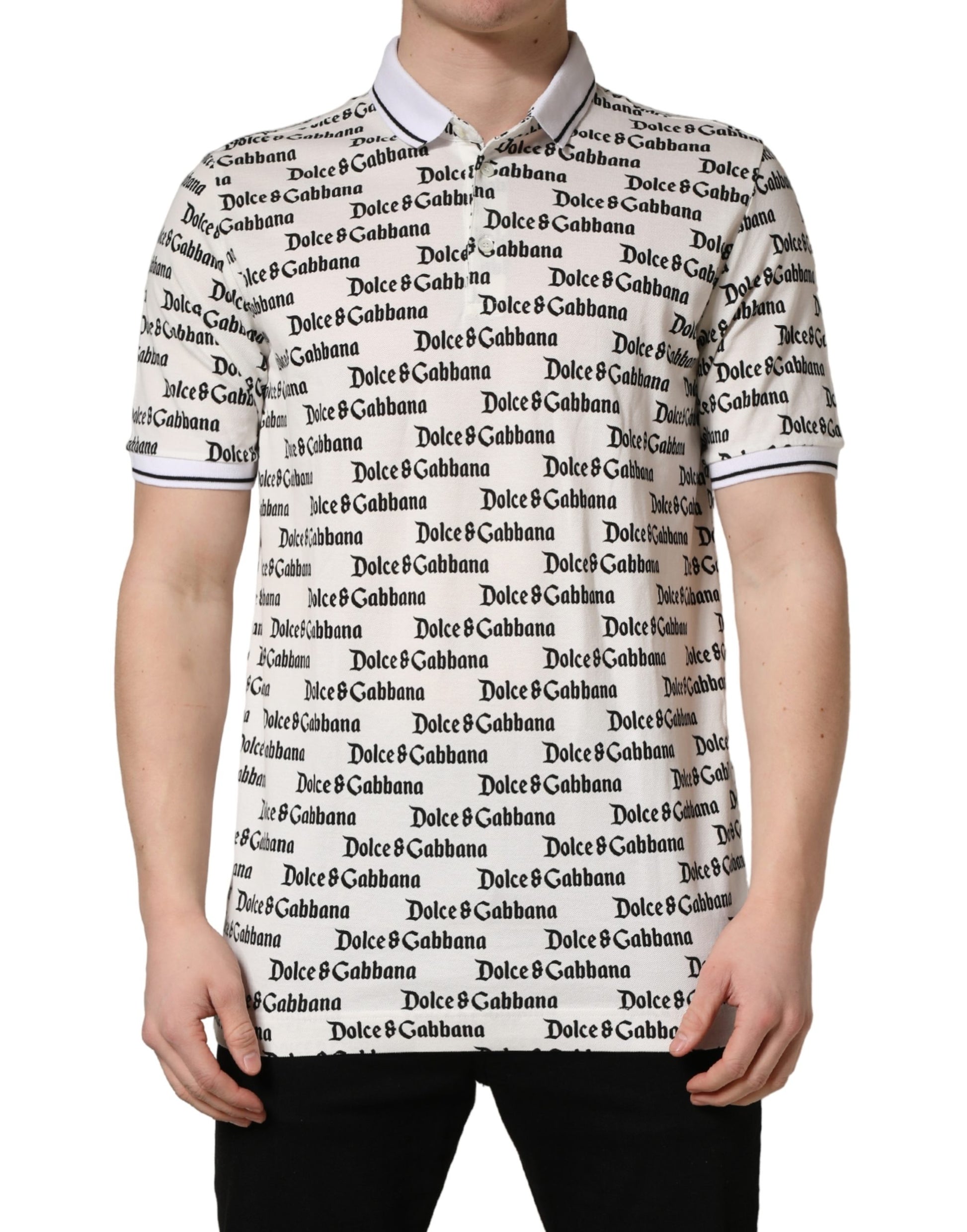 White Logo Monogram Cotton Men Polo  T-shirt