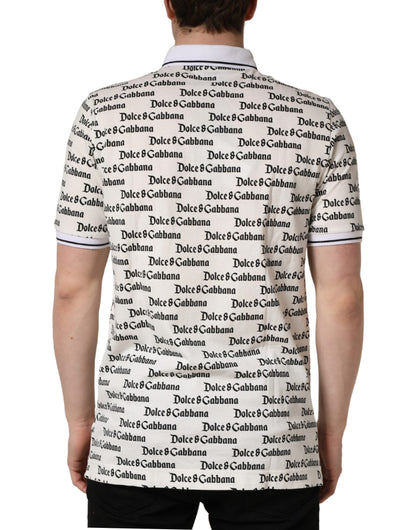White Logo Monogram Cotton Men Polo  T-shirt