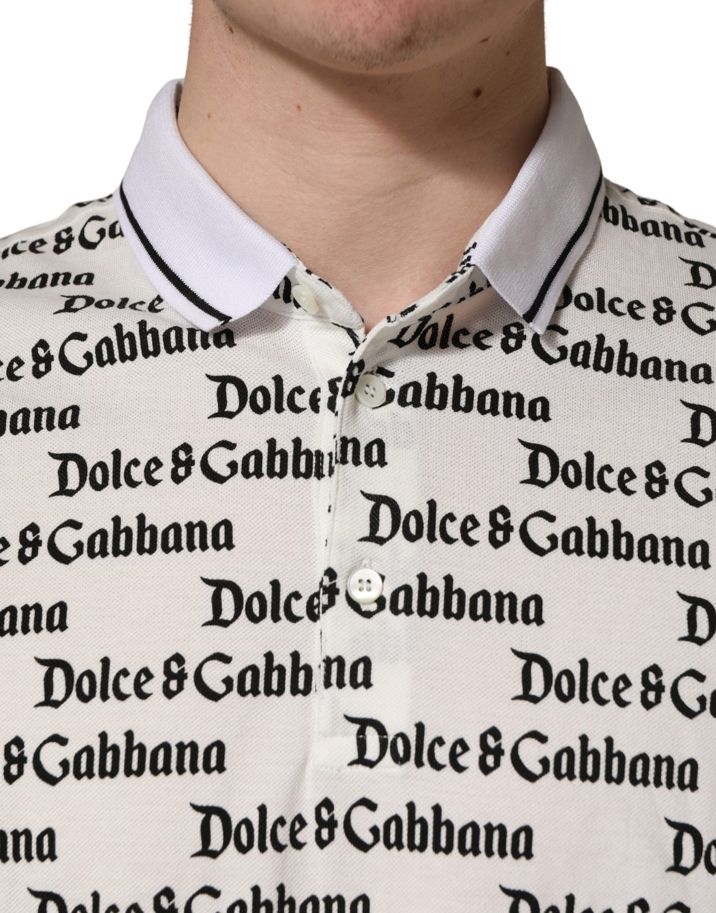 White Logo Monogram Cotton Men Polo  T-shirt
