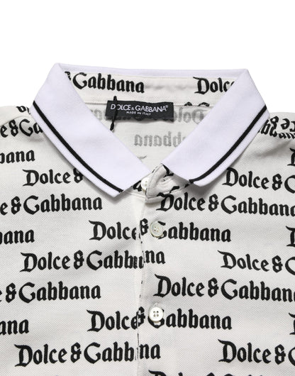 White Logo Monogram Cotton Men Polo  T-shirt