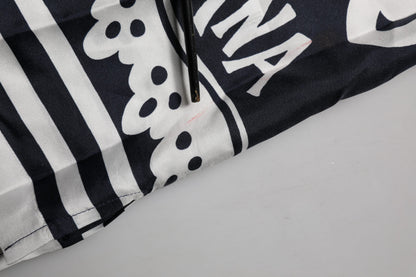 Black White Marina Print Silk Hawaii Shirt