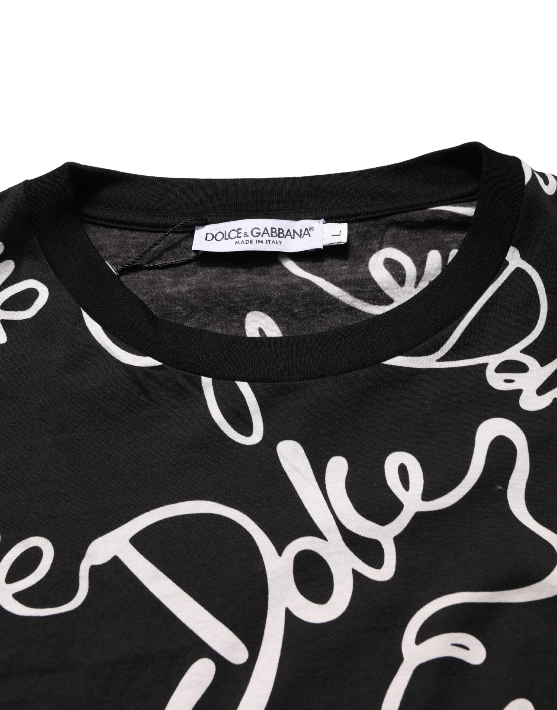 Black Script Logo Print Men Crew Neck T-shirt
