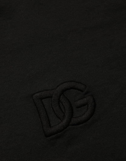 Black Cotton Short Sleeves Crew Neck  T-shirt