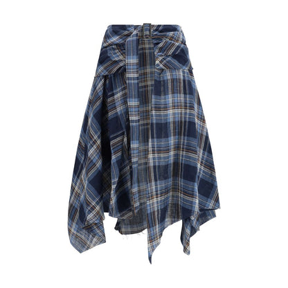 Blue Linen Midi Skirt