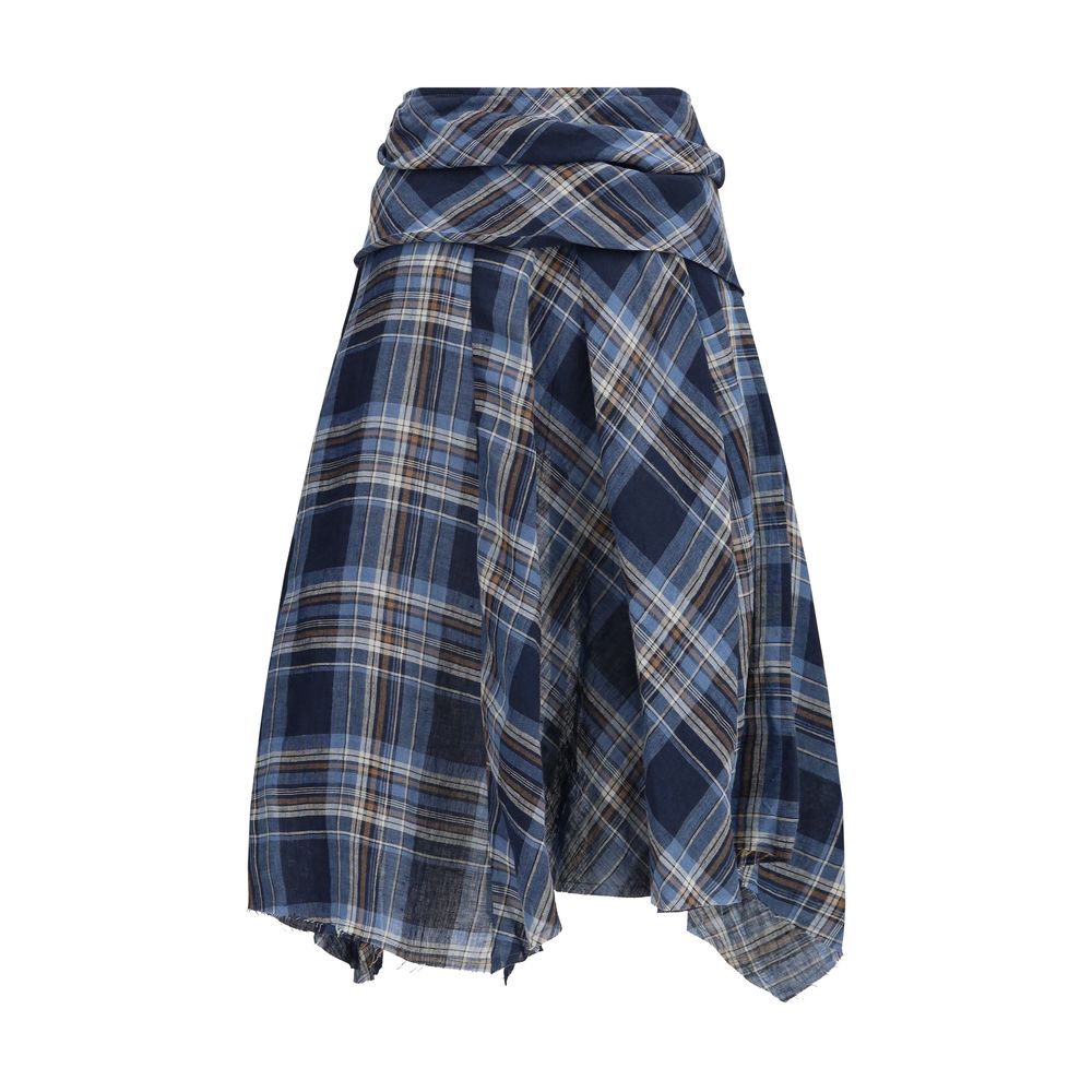 Blue Linen Midi Skirt