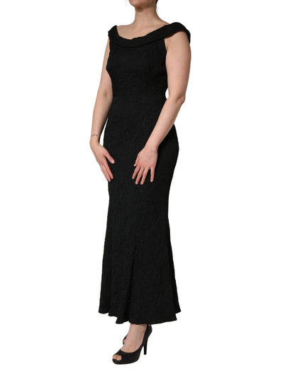 Black Floral Brocade Sheath Mermaid Dress