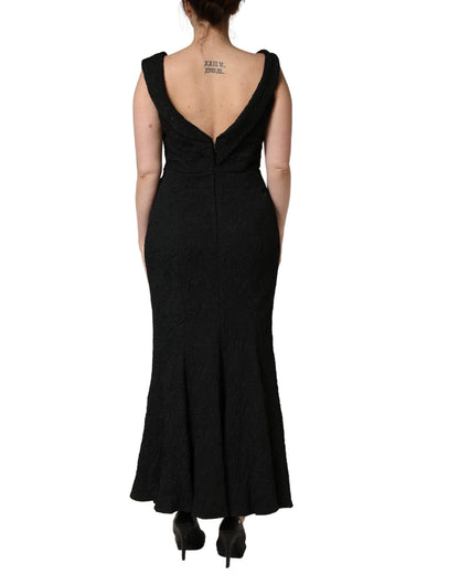 Black Floral Brocade Sheath Mermaid Dress