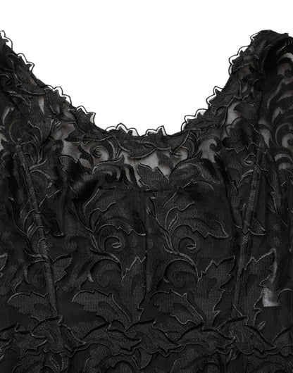 Black Floral Lace Evening Long Gown Dress