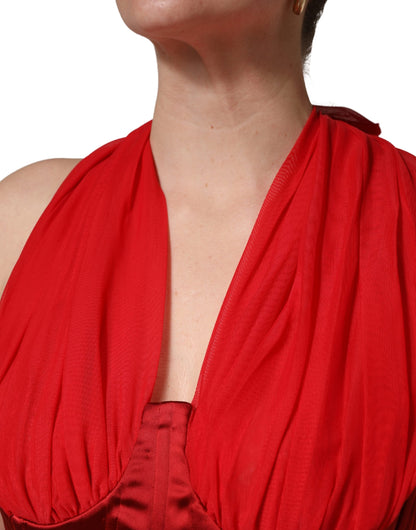 Red Halter Corset Sleeveless Sheath  Dress