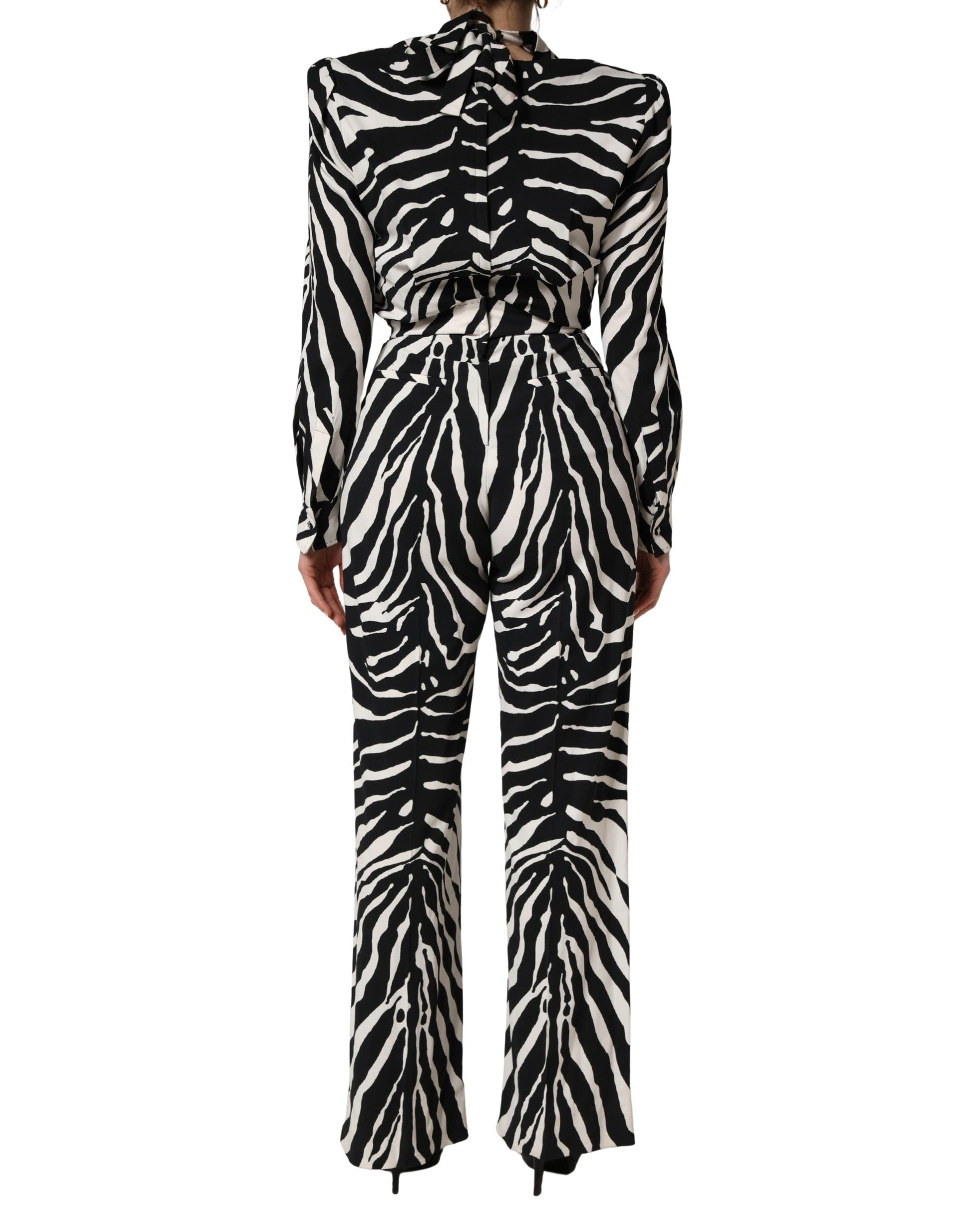 Black White Viscose Zebra Pattern Jumpsuit