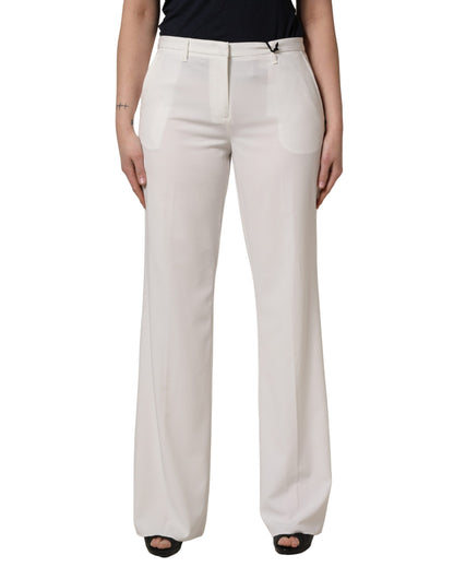 White Mid Waisted Wide Leg Chino Women Trouser Pants