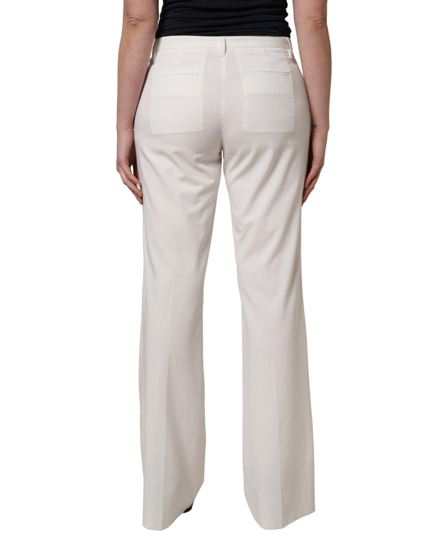 White Mid Waisted Wide Leg Chino Women Trouser Pants