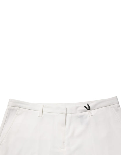 White Mid Waisted Wide Leg Chino Women Trouser Pants