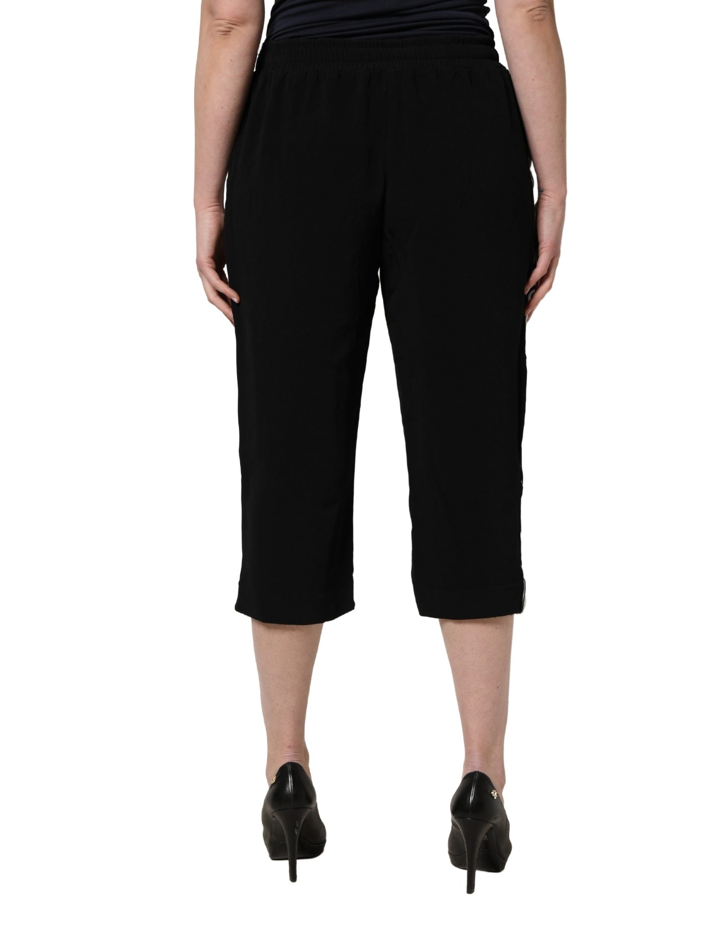 Black Viscose Mid Waist Cropped Women Pants