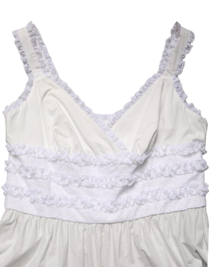 White Cotton Sleeveless Lace Maxi Dress