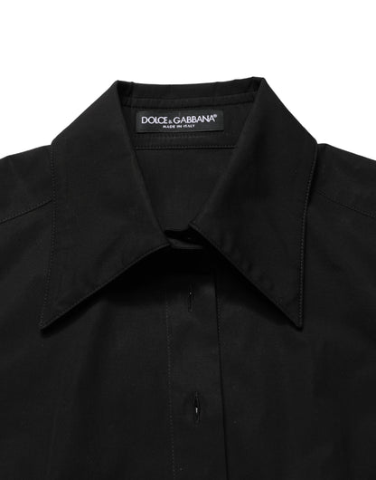 Black Cotton Sleeveless Collared Blouse Top