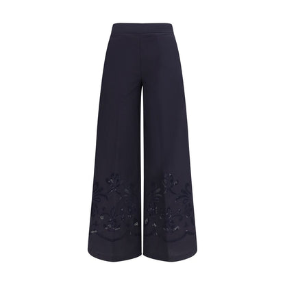 Blue Cotton Casual Pants