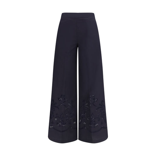Blue Cotton Casual Pants