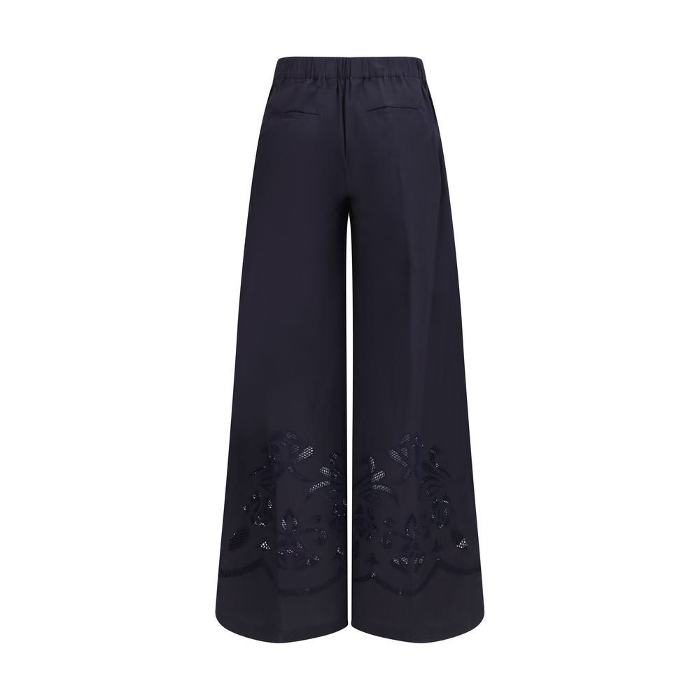 Blue Cotton Casual Pants
