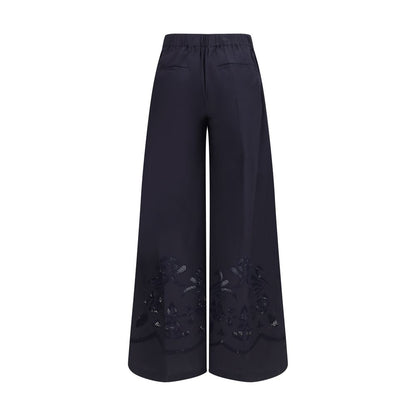 Blue Cotton Casual Pants