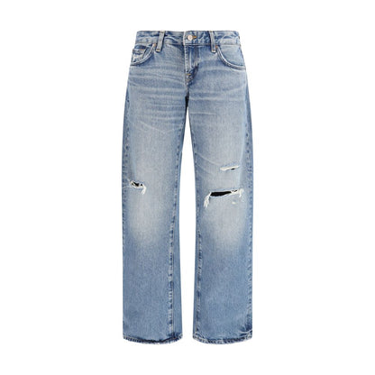 Blue Cotton Straight-Leg Jeans