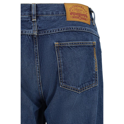 Blue Cotton Straight-Leg Jeans