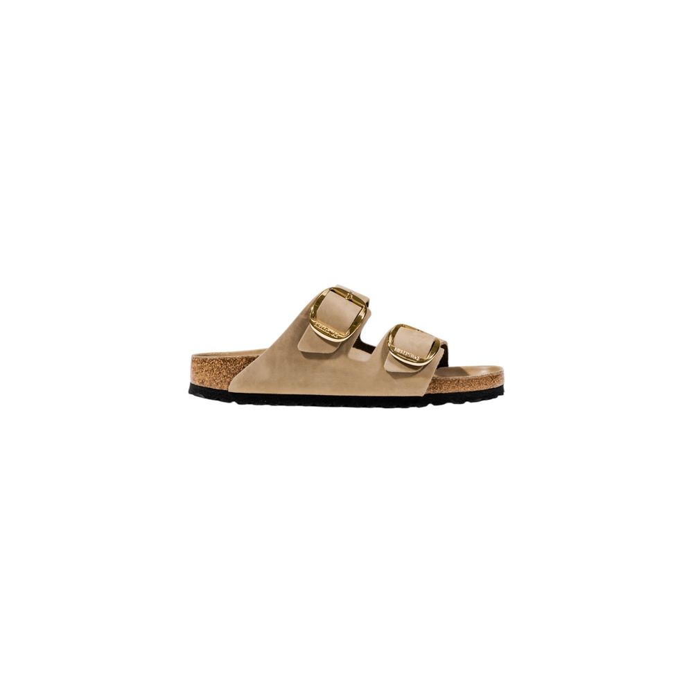 Beige Leather Flat Sandals