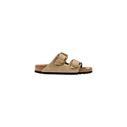 Beige Leather Flat Sandals