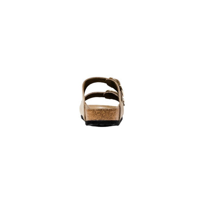 Beige Leather Flat Sandals