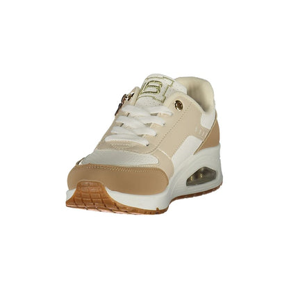 White Polyester Athletic Sneakers