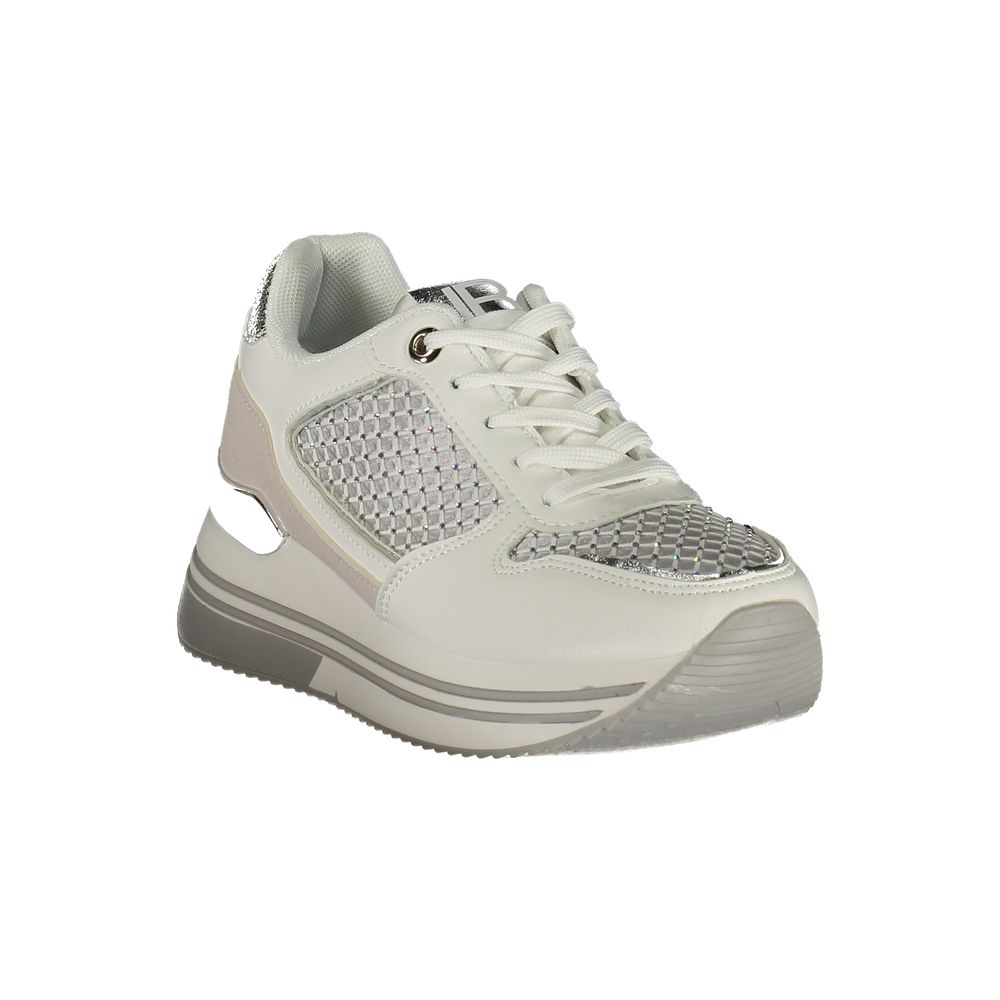White Polyester Athletic Sneakers