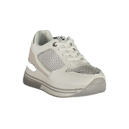 White Polyester Athletic Sneakers