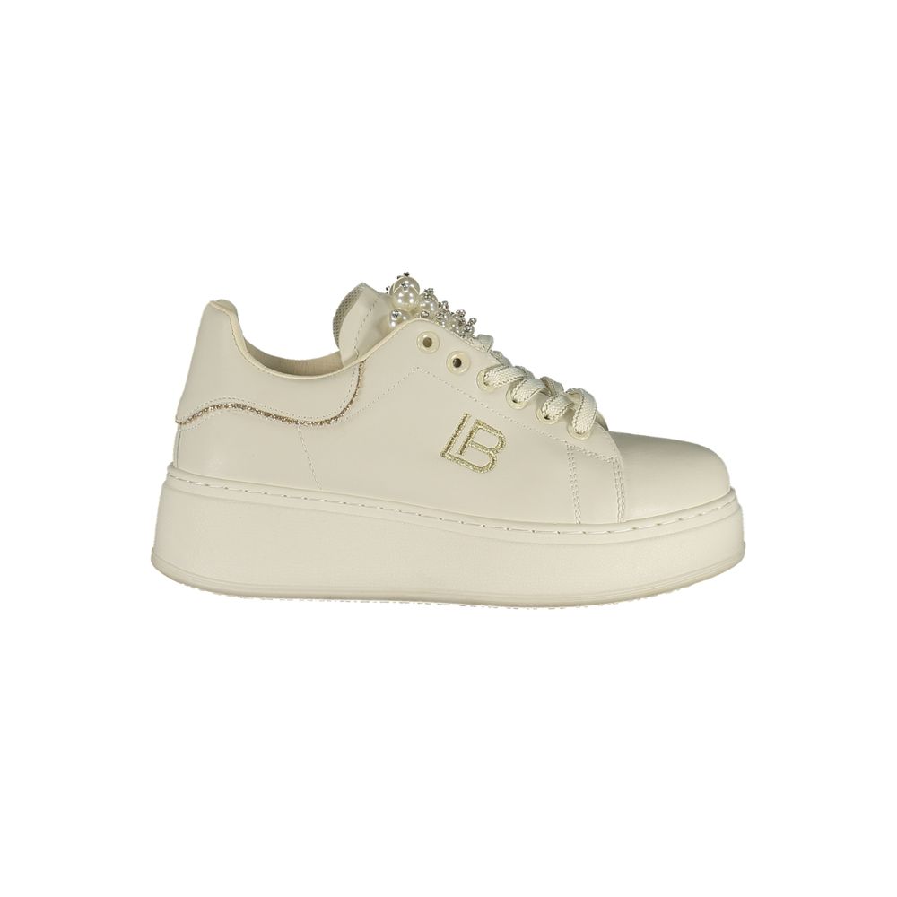 White Polyester Athletic Sneakers