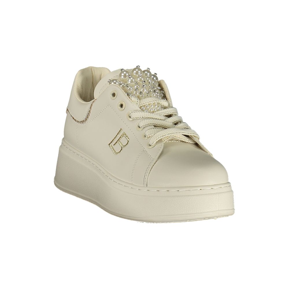 White Polyester Athletic Sneakers