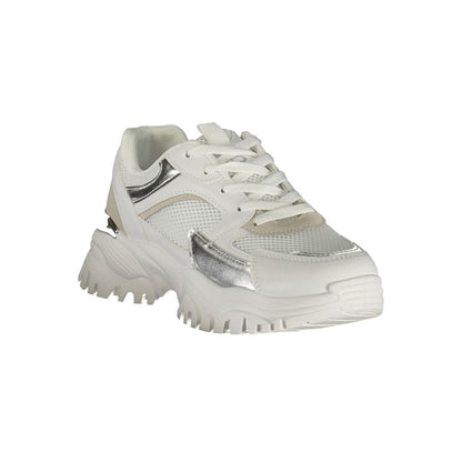 White Polyurethane Women Sneaker