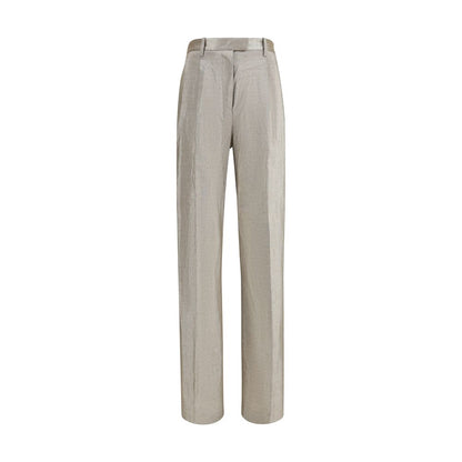 Silver Polyester Flared Pants