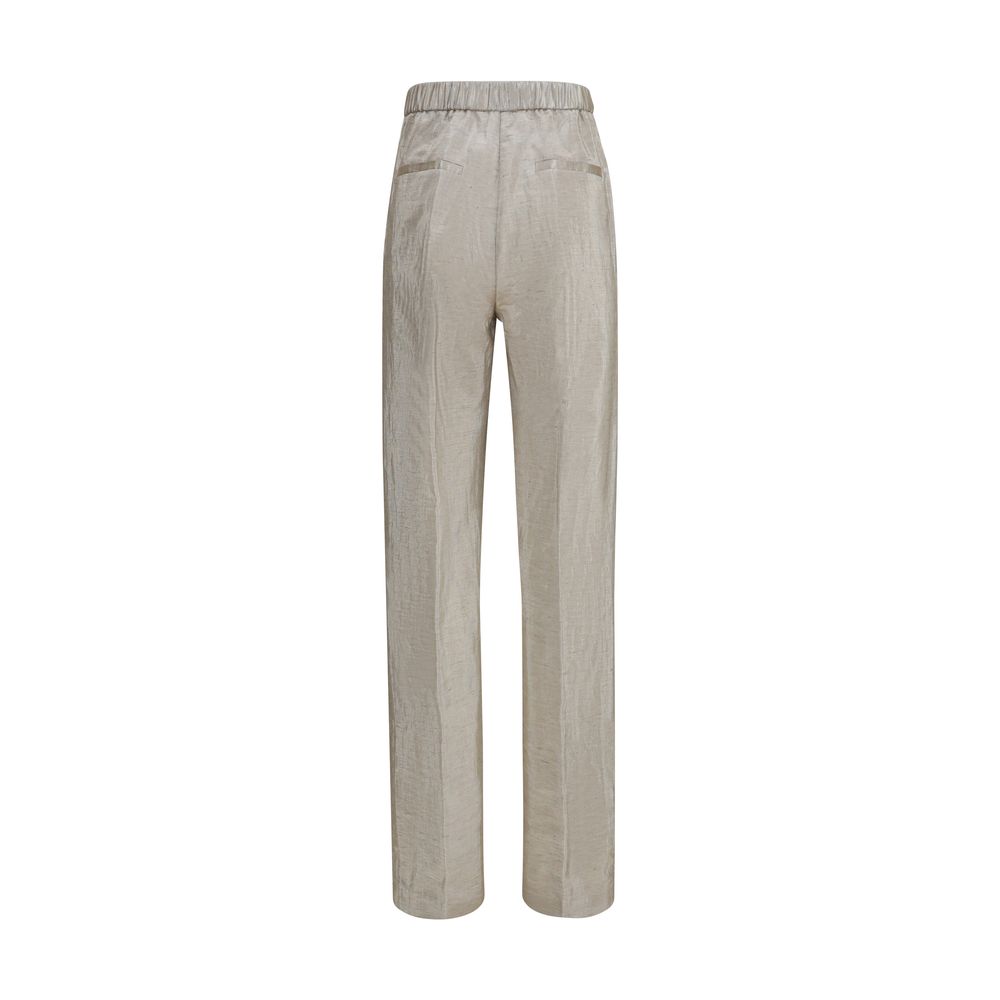 Silver Polyester Flared Pants
