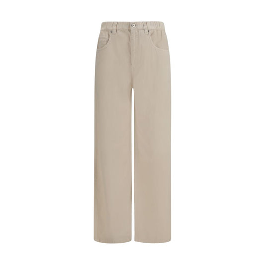 Beige Cotton Casual Pants