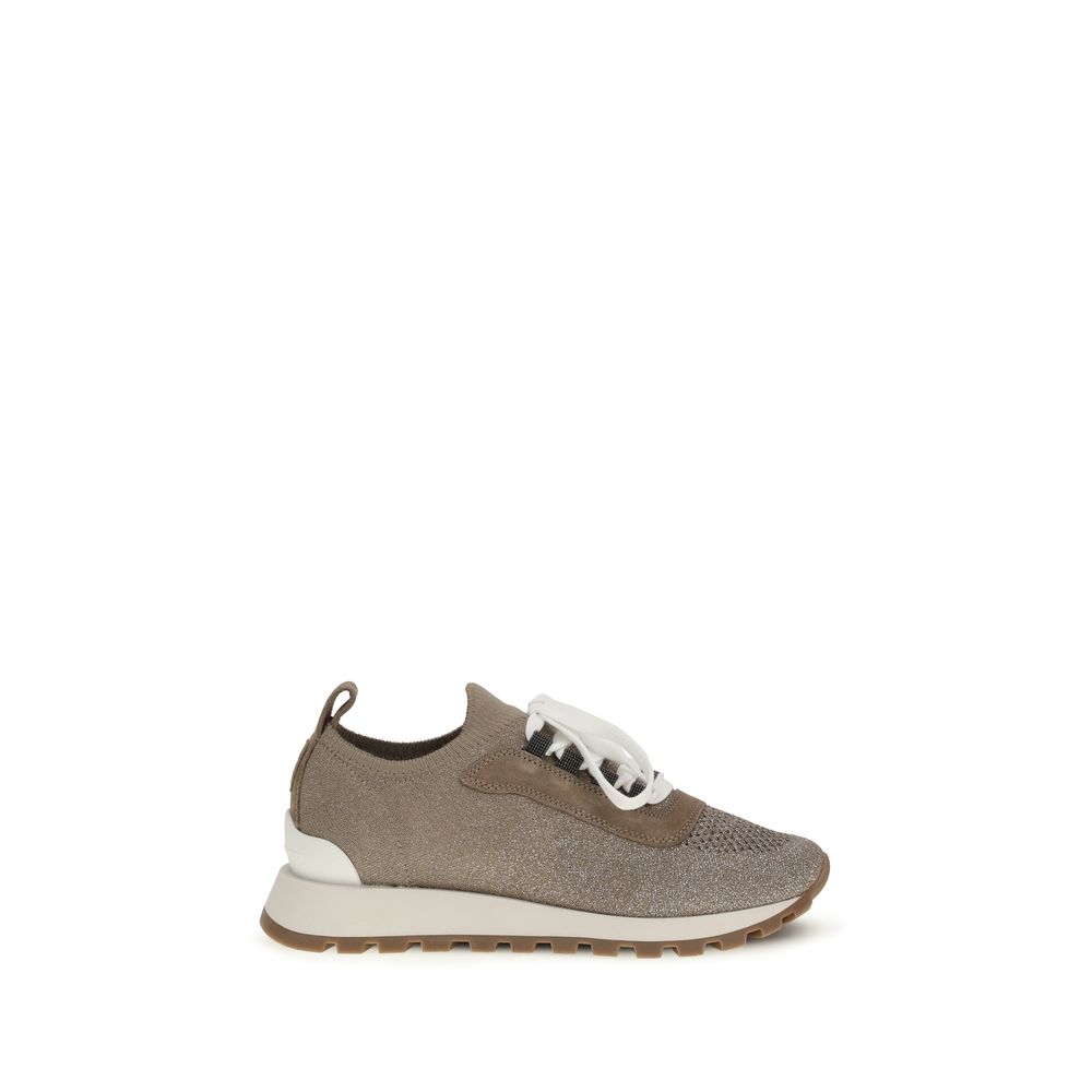 Beige Cotton Chunky Sneakers