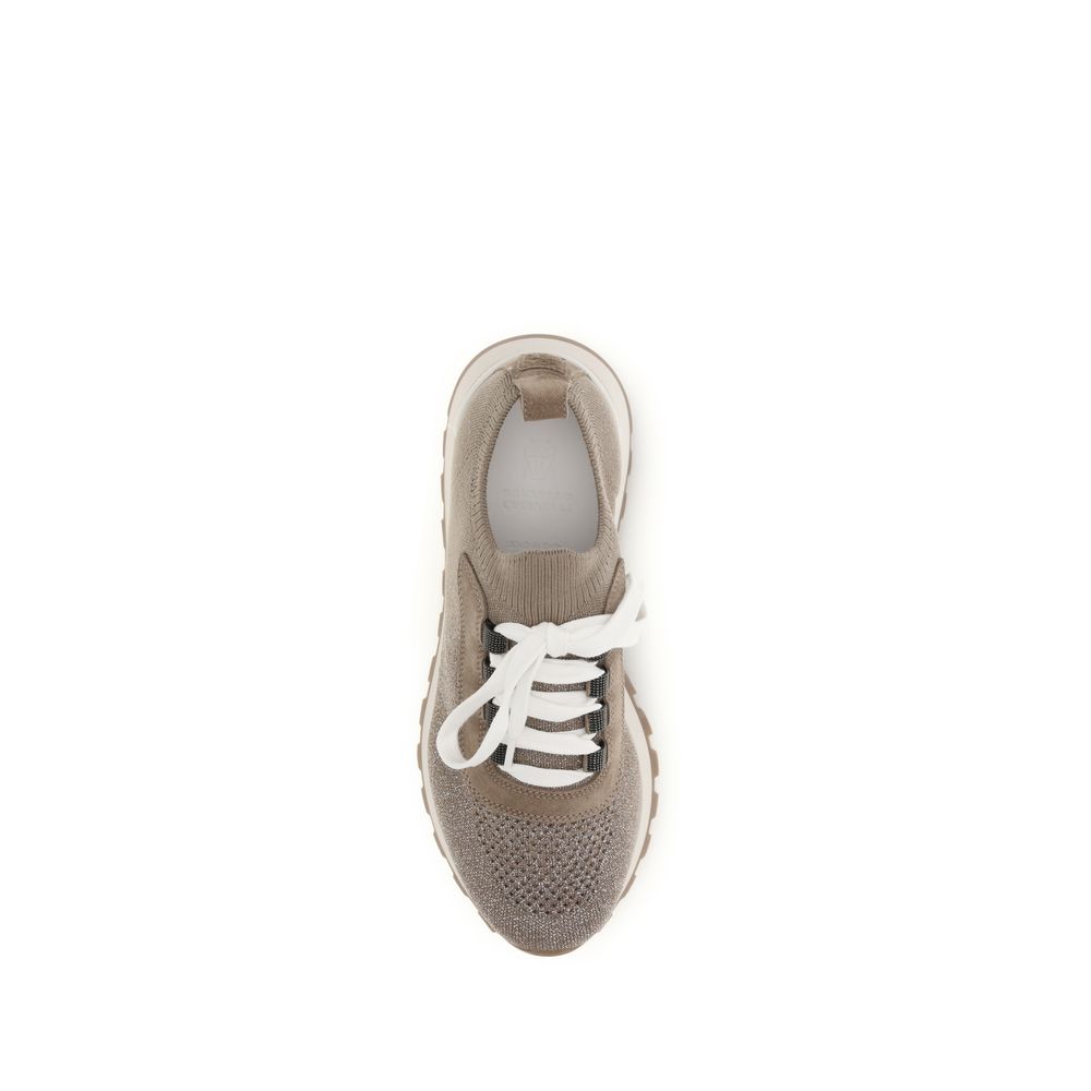 Beige Cotton Chunky Sneakers