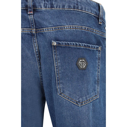 Blue Cotton Straight-Leg Jeans