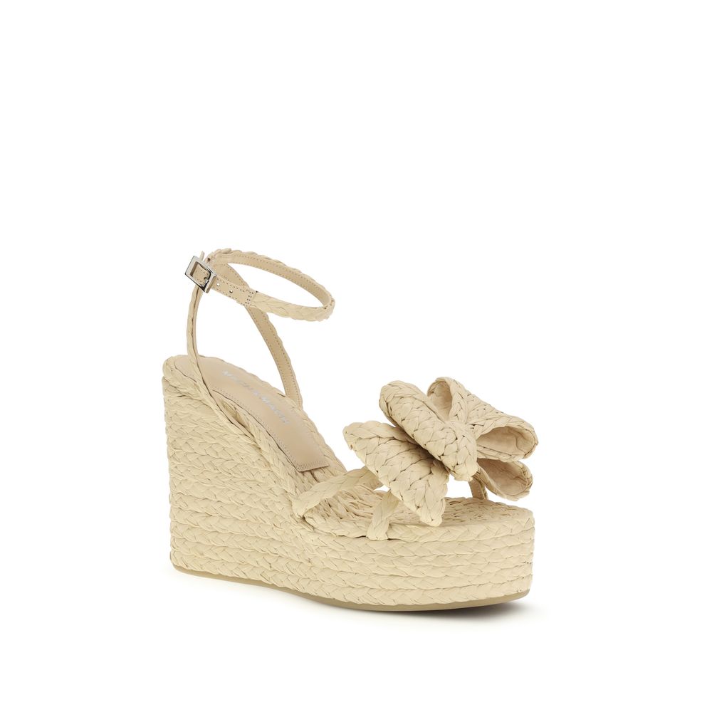 Beige Raffia Wedge Sandals