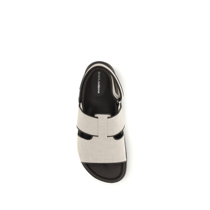 Beige Calf Leather Bos Taurus Flat Sandals