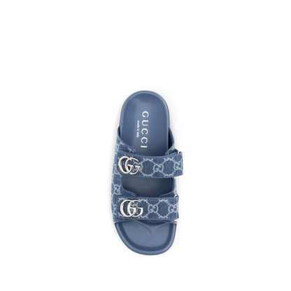 Blue Cotton Flat Sandals