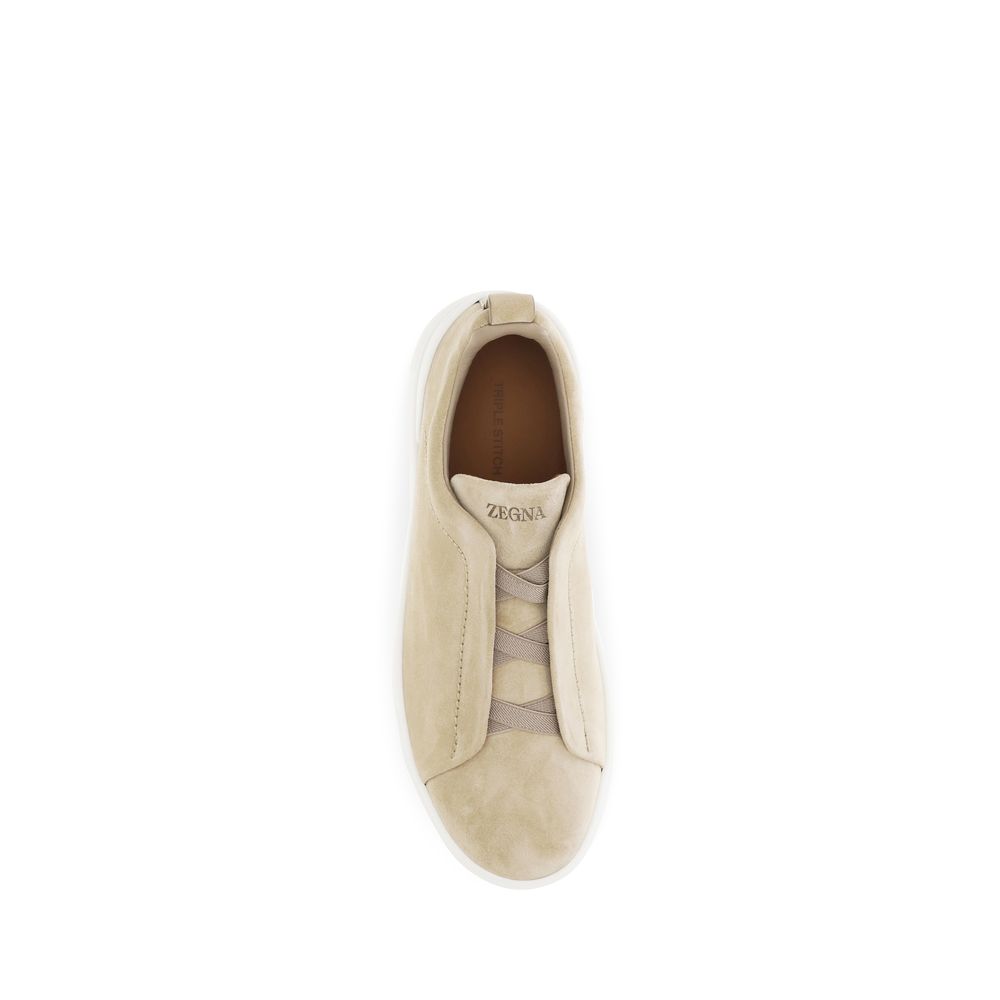 Beige Calf Leather Bos Taurus Low Top Sneakers